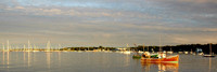 Lobster boats, harbor, sunset